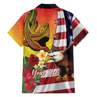 Personalised United States And Hawaii Family Matching Short Sleeve Bodycon Dress and Hawaiian Shirt USA Eagle With Hawaiian Shark Tattoo - Wonder Print Shop