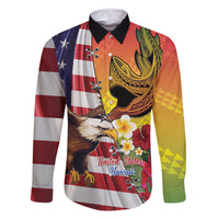 Personalised United States And Hawaii Family Matching Summer Maxi Dress and Hawaiian Shirt USA Eagle With Hawaiian Shark Tattoo - Wonder Print Shop