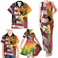 Personalised United States And Hawaii Family Matching Tank Maxi Dress and Hawaiian Shirt USA Eagle With Hawaiian Shark Tattoo - Wonder Print Shop