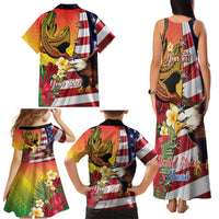 Personalised United States And Hawaii Family Matching Tank Maxi Dress and Hawaiian Shirt USA Eagle With Hawaiian Shark Tattoo - Wonder Print Shop