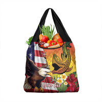 Personalised United States And Hawaii Grocery Bag USA Eagle With Hawaiian Shark Tattoo