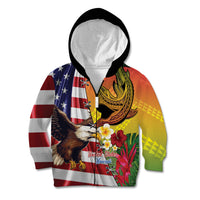 Personalised United States And Hawaii Kid Hoodie USA Eagle With Hawaiian Shark Tattoo - Wonder Print Shop