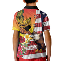 Personalised United States And Hawaii Kid Polo Shirt USA Eagle With Hawaiian Shark Tattoo - Wonder Print Shop