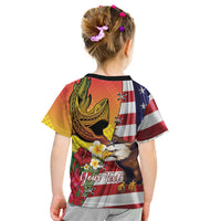 Personalised United States And Hawaii Kid T Shirt USA Eagle With Hawaiian Shark Tattoo - Wonder Print Shop