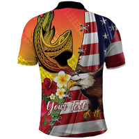 Personalised United States And Hawaii Polo Shirt USA Eagle With Hawaiian Shark Tattoo - Wonder Print Shop