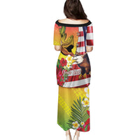 Personalised United States And Hawaii Puletasi USA Eagle With Hawaiian Shark Tattoo - Wonder Print Shop