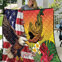 Personalised United States And Hawaii Quilt USA Eagle With Hawaiian Shark Tattoo - Wonder Print Shop