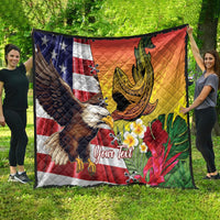 Personalised United States And Hawaii Quilt USA Eagle With Hawaiian Shark Tattoo - Wonder Print Shop
