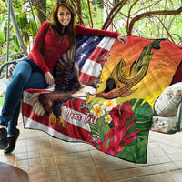 Personalised United States And Hawaii Quilt USA Eagle With Hawaiian Shark Tattoo - Wonder Print Shop