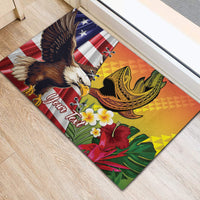 Personalised United States And Hawaii Rubber Doormat USA Eagle With Hawaiian Shark Tattoo - Wonder Print Shop
