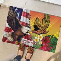 Personalised United States And Hawaii Rubber Doormat USA Eagle With Hawaiian Shark Tattoo - Wonder Print Shop