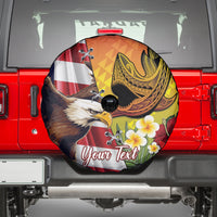 Personalised United States And Hawaii Spare Tire Cover USA Eagle With Hawaiian Shark Tattoo - Wonder Print Shop