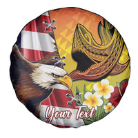 Personalised United States And Hawaii Spare Tire Cover USA Eagle With Hawaiian Shark Tattoo - Wonder Print Shop