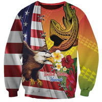 Personalised United States And Hawaii Sweatshirt USA Eagle With Hawaiian Shark Tattoo - Wonder Print Shop