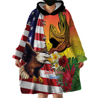 Personalised United States And Hawaii Wearable Blanket Hoodie USA Eagle With Hawaiian Shark Tattoo - Wonder Print Shop