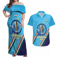 Personalised India Cricket Couples Matching Off Shoulder Maxi Dress and Hawaiian Shirt 2025 Men In Blue 3rd Champions Proud