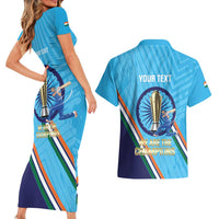 Personalised India Cricket Couples Matching Short Sleeve Bodycon Dress and Hawaiian Shirt 2025 Men In Blue 3rd Champions Proud