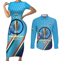 Personalised India Cricket Couples Matching Short Sleeve Bodycon Dress and Long Sleeve Button Shirt 2025 Men In Blue 3rd Champions Proud