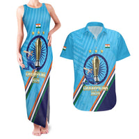 Personalised India Cricket Couples Matching Tank Maxi Dress and Hawaiian Shirt 2025 Men In Blue 3rd Champions Proud