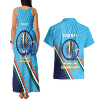 Personalised India Cricket Couples Matching Tank Maxi Dress and Hawaiian Shirt 2025 Men In Blue 3rd Champions Proud
