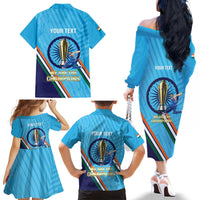Personalised India Cricket Family Matching Off The Shoulder Long Sleeve Dress and Hawaiian Shirt 2025 Men In Blue 3rd Champions Proud