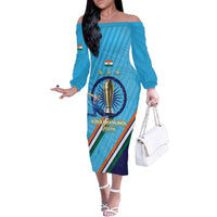 Personalised India Cricket Family Matching Off The Shoulder Long Sleeve Dress and Hawaiian Shirt 2025 Men In Blue 3rd Champions Proud