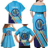 Personalised India Cricket Family Matching Off Shoulder Maxi Dress and Hawaiian Shirt 2025 Men In Blue 3rd Champions Proud