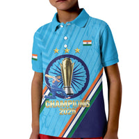 Personalised India Cricket Kid Polo Shirt 2025 Men In Blue 3rd Champions Proud