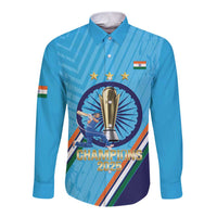 Personalised India Cricket Long Sleeve Button Shirt 2025 Men In Blue 3rd Champions Proud