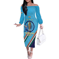 Personalised India Cricket Off The Shoulder Long Sleeve Dress 2025 Men In Blue 3rd Champions Proud