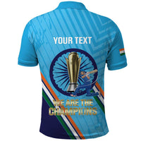 Personalised India Cricket Polo Shirt 2025 Men In Blue 3rd Champions Proud