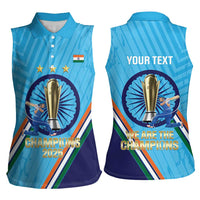 Personalised India Cricket Women Sleeveless Polo Shirt 2025 Men In Blue 3rd Champions Proud
