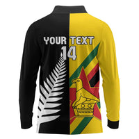 Custom New Zealand and Zimbabwe Long Sleeve Polo Shirt NZ Fern Zim Flag Half Style