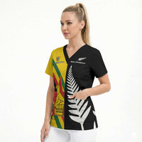 Custom New Zealand and Zimbabwe Scrub Top NZ Fern Zim Flag Half Style