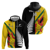 Custom New Zealand and Zimbabwe Zip Hoodie NZ Fern Zim Flag Half Style