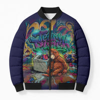 Team Punch The Monkey Bomber Puffer Jacket Baby Monkey Stay Strong Graffiti Style