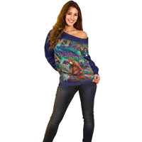 Team Punch The Monkey Off Shoulder Sweater Baby Monkey Stay Strong Graffiti Style