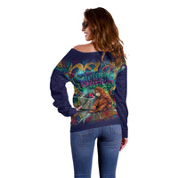 Team Punch The Monkey Off Shoulder Sweater Baby Monkey Stay Strong Graffiti Style