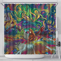Team Punch The Monkey Shower Curtain Baby Monkey Stay Strong Graffiti Style
