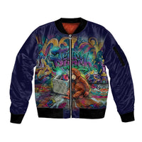 Team Punch The Monkey Sleeve Zip Bomber Jacket Baby Monkey Stay Strong Graffiti Style