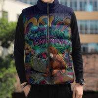Team Punch The Monkey Sleeveless Puffer Jacket Baby Monkey Stay Strong Graffiti Style