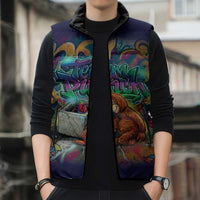Team Punch The Monkey Sleeveless Puffer Jacket Baby Monkey Stay Strong Graffiti Style