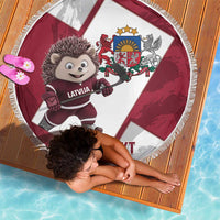 Latvia Hockey Custom Beach Blanket Hedgehog Par Latviju!