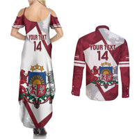 Latvia Hockey Custom Couples Matching Summer Maxi Dress and Long Sleeve Button Shirt Hedgehog Par Latviju!