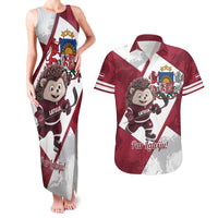 Latvia Hockey Custom Couples Matching Tank Maxi Dress and Hawaiian Shirt Hedgehog Par Latviju!