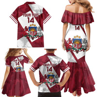 Latvia Hockey Custom Family Matching Mermaid Dress and Hawaiian Shirt Hedgehog Par Latviju!