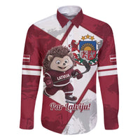 Latvia Hockey Custom Family Matching Off The Shoulder Long Sleeve Dress and Hawaiian Shirt Hedgehog Par Latviju!