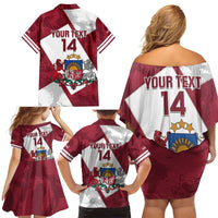 Latvia Hockey Custom Family Matching Off Shoulder Short Dress and Hawaiian Shirt Hedgehog Par Latviju!