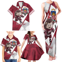 Latvia Hockey Custom Family Matching Tank Maxi Dress and Hawaiian Shirt Hedgehog Par Latviju!