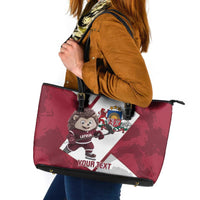 Latvia Hockey Custom Leather Tote Bag Hedgehog Par Latviju!